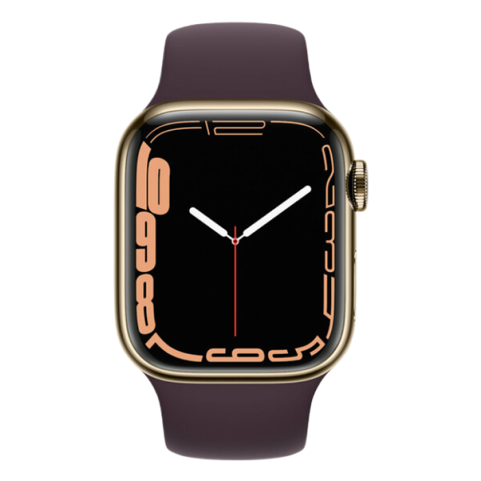 Apple Watch Series 7 GPS + Cellular 45mm Gold S. Steel Case w. Dark Cherry Sport Band