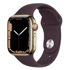 Apple Watch Series 7 GPS + Cellular 45mm Gold S. Steel Case w. Dark Cherry Sport Band (MKJF3)