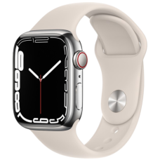 Apple Watch Series 7 GPS + Cellular 45mm Silver Stainless Steel Case w. Starlight Sport Band (MKJD3/MKJV3)