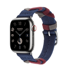 Apple Watch Hermès Series 9 GPS + Cellular 41mm Silver Stainless Steel Case with Rouge H Bridon Single Tour (MRQ43+MTHL3)