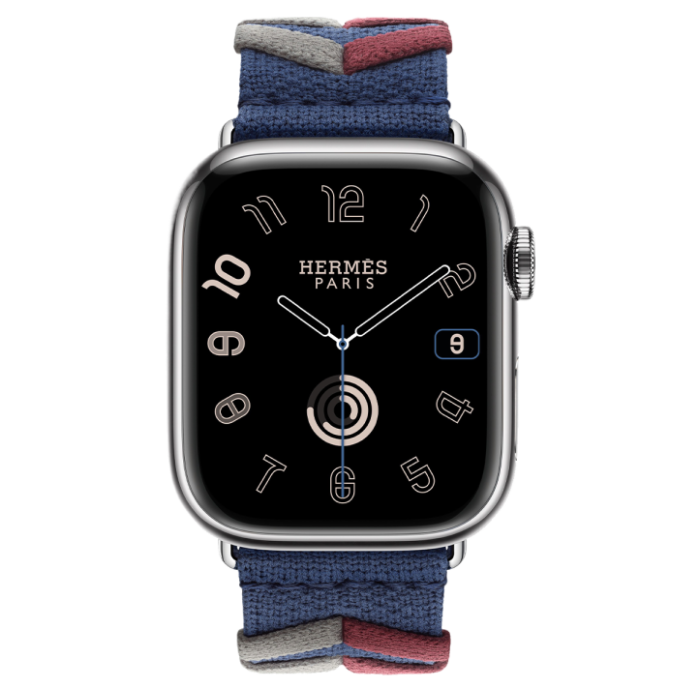 Apple Watch Hermès Series 9 GPS + Cellular 41mm Silver Stainless Steel Case with Rouge H Bridon Single Tour