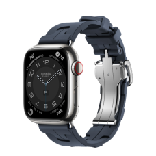 Apple Watch Hermès Series 9 GPS + Cellular, 41mm Silver Stainless Steel Case with Bleu Céleste Kilim Single Tour (MRQ43+MWNY3)