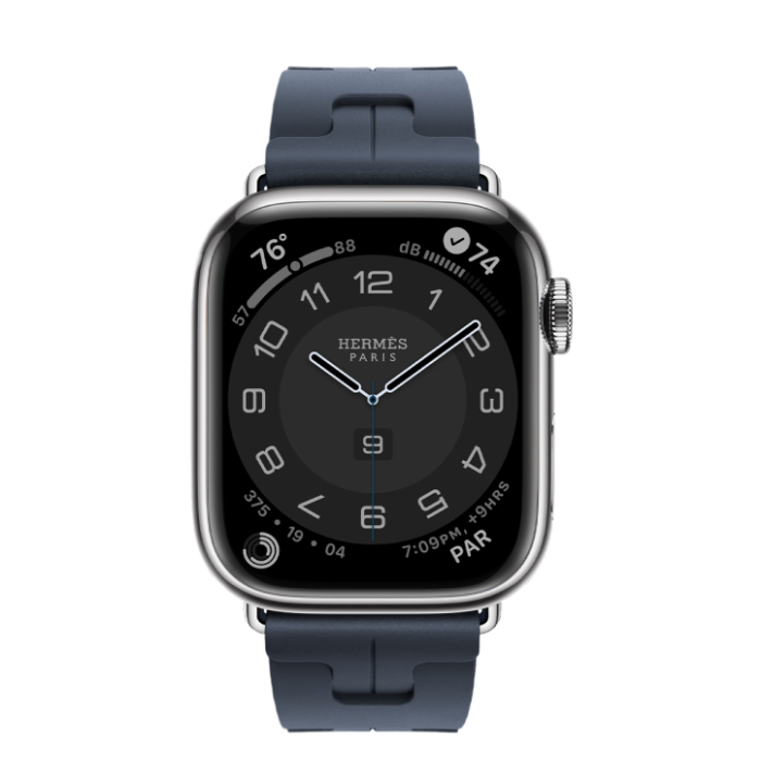 Apple Watch Hermès Series 9 GPS + Cellular, 41mm Silver Stainless Steel Case with Bleu Céleste Kilim Single Tour
