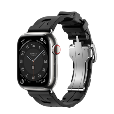 Apple Watch Hermès Series 9 GPS + Cellular 41mm Silver Stainless Steel Case with Noir/Gold Twill Jump Single Tour (MRQ43+MTHE3)