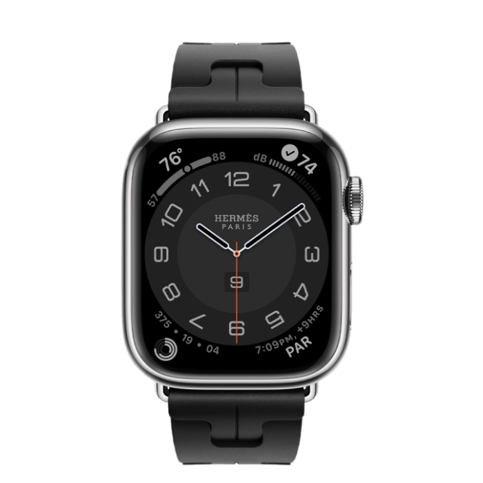 Apple Watch Hermès Series 9 GPS + Cellular 41mm Silver Stainless Steel Case with Noir/Gold Twill Jump Single Tour