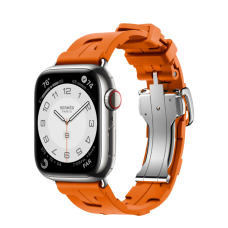 Apple Watch Hermès Series 9 GPS + Cellular 41mm Silver Stainless Steel Case with Orange Kilim Single Tour (MRQ43+MTHV3)