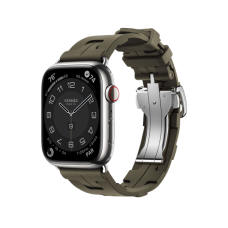 Apple Watch Hermès Series 9 GPS + Cellular, 41mm Silver Stainless Steel Case with Kaki Kilim Single Tour (MRQ43+MWP03)