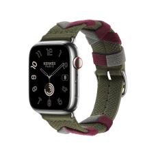 Apple Watch Hermès Series 9 GPS + Cellular, 45mm Silver Stainless Steel Case with Beige de Weimar Tricot Single Tour (MRQP3+MWPC3)