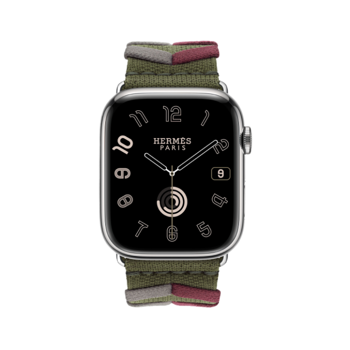 Apple Watch Hermès Series 9 GPS + Cellular, 45mm Silver Stainless Steel Case with Beige de Weimar Tricot Single Tour