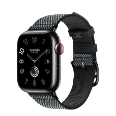 Apple Watch Hermès Series 9 GPS + Cellular 41mm Space Black Stainless Steel Case with Denim/Noir Toile H Single Tour (MRQ53+MTJH3)