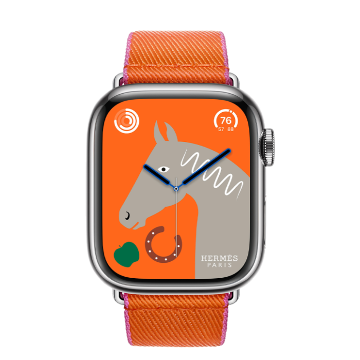 Apple Watch Hermès Series 9 GPS + Cellular 41mm Silver Stainless Steel Case with Orange/Rose Mexico Twill Jump Single Tour