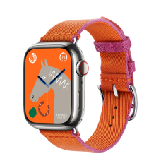 Apple Watch Hermès Series 9 GPS + Cellular 41mm Silver Stainless Steel Case with Orange/Rose Mexico Twill Jump Single Tour (MRQ43+MTHG3)