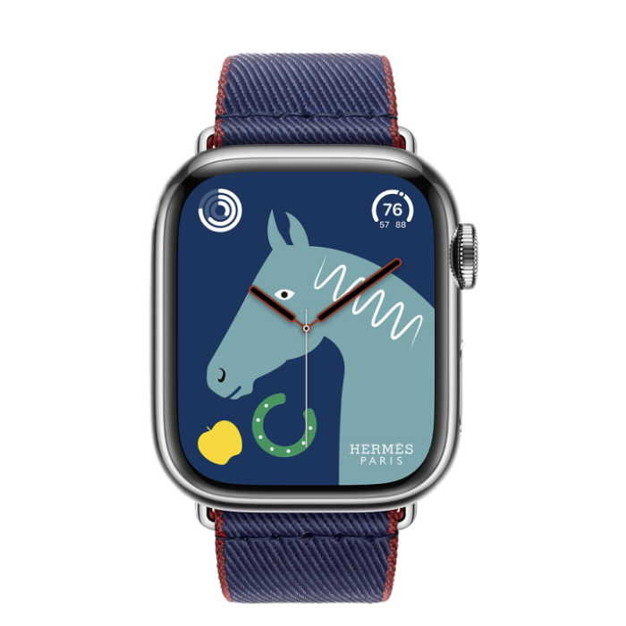 Apple Watch Hermès Series 9 GPS + Cellular 41mm Silver Stainless Steel Case with Navy/Rouge H Twill Jump Single Tour