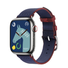 Apple Watch Hermès Series 9 GPS + Cellular 41mm Silver Stainless Steel Case with Navy/Rouge H Twill Jump Single Tour (MRQ43+MTHF3)