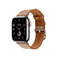 Apple Watch Hermès Series 9 GPS + Cellular 41mm Silver Stainless Steel Case with Gold/Ecru Toile H Single Tour (MRQ43+MTJG3)