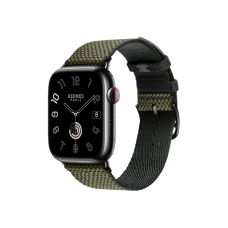 Apple Watch Hermès Series 9 GPS + Cellular 45mm Space Black Stainless Steel Case with Vert/Noir Toile H Single Tour (MRQQ3+MTJK3)
