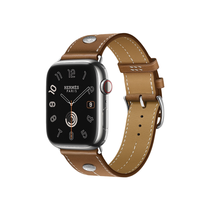 Apple Watch Hermès Series 9 GPS + Cellular 45mm Silver Stainless Steel Case with Fauve Barenia calfskin Single Tour (MRQP3+H0002581J34)