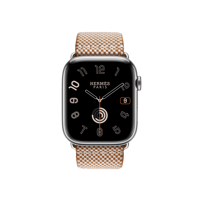 Apple Watch Hermès Series 9 GPS + Cellular 45mm Silver Stainless Steel Case with Gold/Ecru Toile H Single Tour