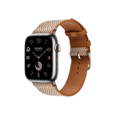 Apple Watch Hermès Series 9 GPS + Cellular 45mm Silver Stainless Steel Case with Gold/Ecru Toile H Single Tour (MRQP3+MTJJ3)