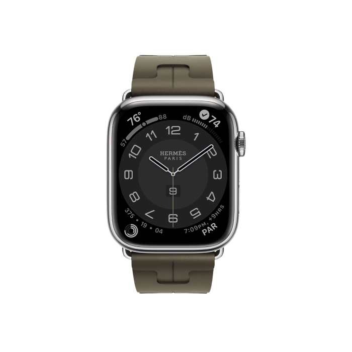 Apple Watch Hermès Series 9 GPS + Cellular 45mm Silver Stainless Steel Case with Kaki Kilim Single Tour