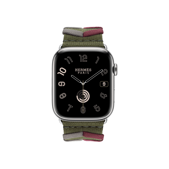 Apple Watch Hermès Series 9 GPS + Cellular 45mm Silver Stainless Steel Case with Kaki Bridon Single Tour