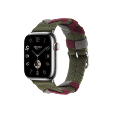 Apple Watch Hermès Series 9 GPS + Cellular 45mm Silver Stainless Steel Case with Kaki Bridon Single Tour (MRQP3+MTHR3)