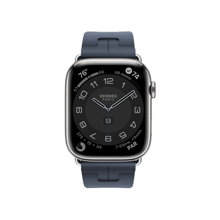 Apple Watch Hermès Series 9 GPS + Cellular 45mm Silver Stainless Steel Case with Navy Kilim Single Tour