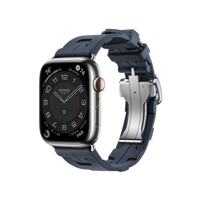 Apple Watch Hermès Series 9 GPS + Cellular 45mm Silver Stainless Steel Case with Navy Kilim Single Tour (MRQP3+MTHY3)
