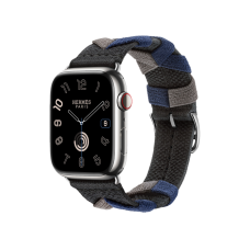 Apple Watch Hermès Series 9 GPS + Cellular 45mm Silver Stainless Steel Case with Noir Bridon Single Tour (MRQP3+MTHQ3)