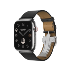 Apple Watch Hermès Series 9 GPS + Cellular 45mm Silver Stainless Steel Case with Noir Deployment Buckle (MRQP3+H078782CJ89)