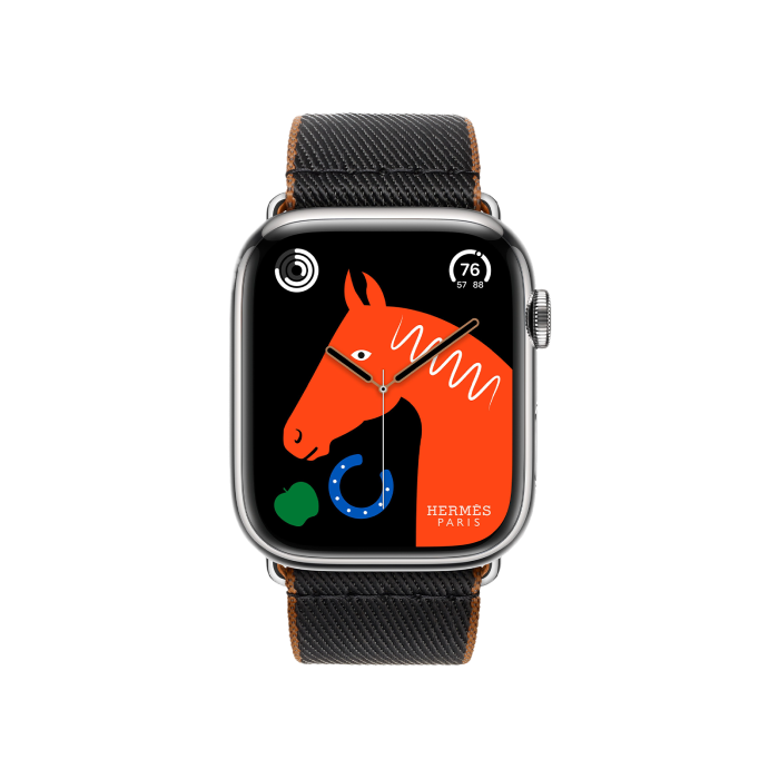Apple Watch Hermès Series 9 GPS + Cellular 45mm Silver Stainless Steel Case with Noir/Gold Twill Jump Single Tour