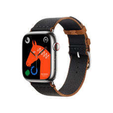 Apple Watch Hermès Series 9 GPS + Cellular 45mm Silver Stainless Steel Case with Noir/Gold Twill Jump Single Tour (MRQP3+MTHH3)