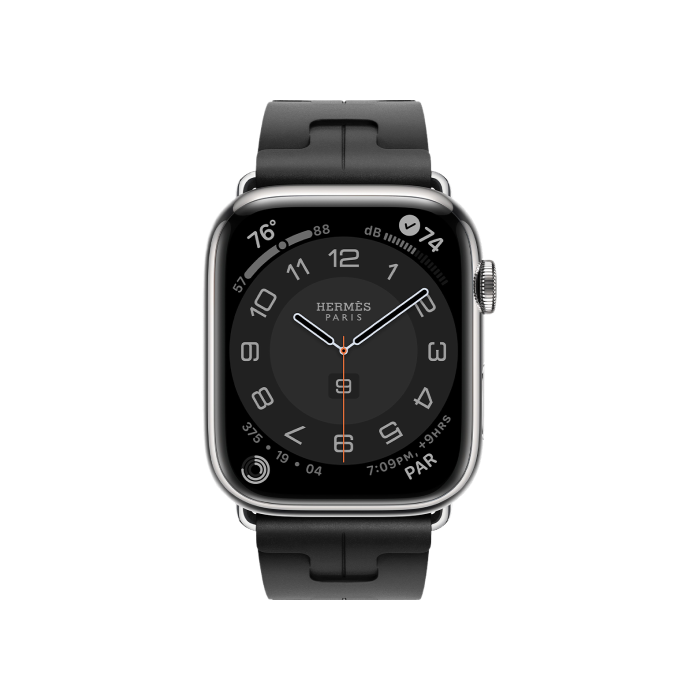 Apple Watch Hermès Series 9 GPS + Cellular 45mm Silver Stainless Steel Case with Noir Kilim Single Tour