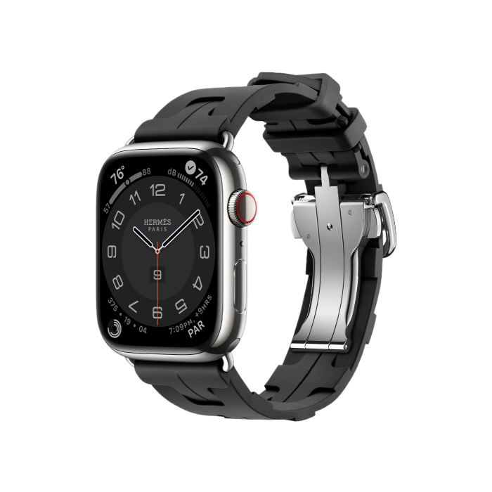 Apple Watch Hermès Series 9 GPS + Cellular 45mm Silver Stainless Steel Case with Noir Kilim Single Tour (MRQP3+MTHX3)