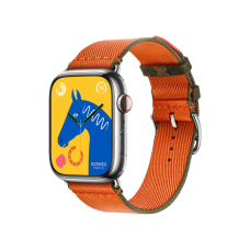 Apple Watch Hermès Series 9 GPS + Cellular 45mm Silver Stainless Steel Case with Orange/Kaki Twill Jump Single Tour (MRQP3+MTHK3)
