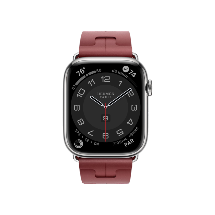 Apple Watch Hermès Series 9 GPS + Cellular 45mm Silver Stainless Steel Case with Rouge H Kilim Single Tour