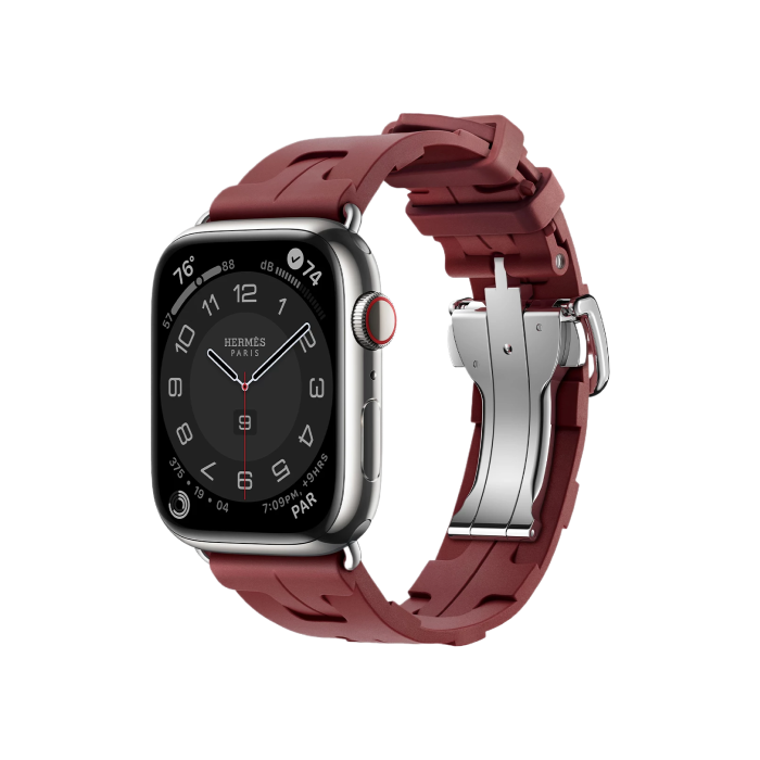 Apple Watch Hermès Series 9 GPS + Cellular 45mm Silver Stainless Steel Case with Rouge H Kilim Single Tour (MRQP3+MTJ13)