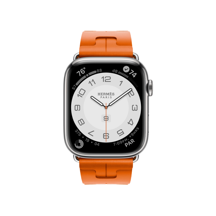 Apple Watch Hermès Series 9 GPS + Cellular 45mm Silver Stainless Steel Case with Orange Kilim Single Tour