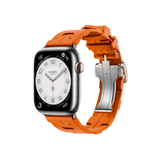 Apple Watch Hermès Series 9 GPS + Cellular 45mm Silver Stainless Steel Case with Orange Kilim Single Tour (MRQP3+MTJ03)