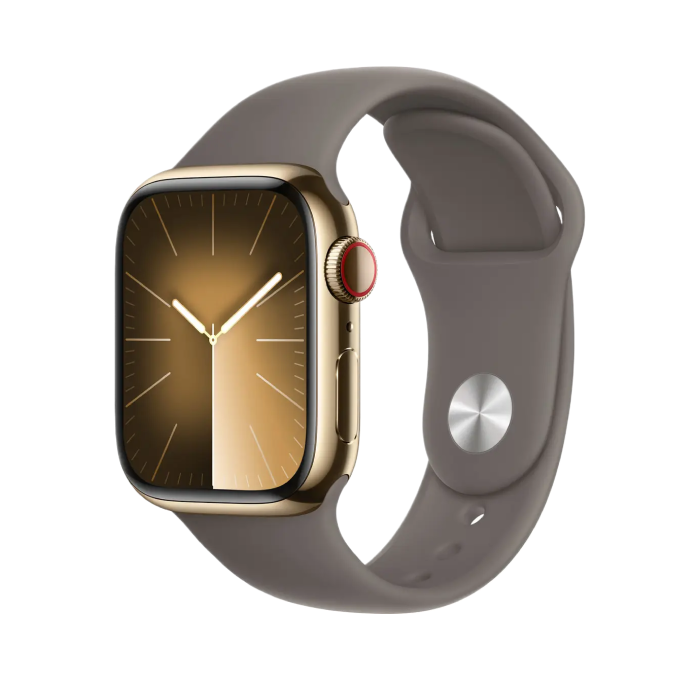 Apple Watch Series 9 GPS + Cellular 41mm Gold S. Steel Case w. Clay Sport Band - M/L (MRJ63)