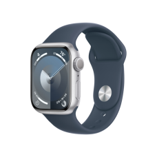 Apple Watch Series 9 GPS 45mm Silver Aluminum Case w. Storm Blue Sport Band - S/M (MR9D3)