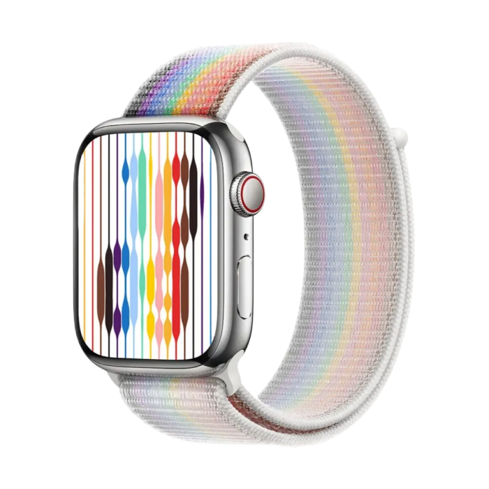 Apple Watch Series 8 GPS + Cellular 45mm Silver Aluminum Case w. Pride Edition Sport Loop (MP513+MN6L3)