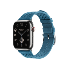 Apple Watch Hermès Series 9 GPS + Cellular 45mm Silver Stainless Steel Case with Bleu Jean Tricot Single Tour (MRQP3 + MWPA3)