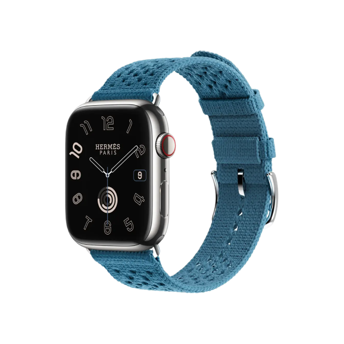 Apple Watch Hermès Series 9 GPS + Cellular 45mm Silver Stainless Steel Case with Bleu Jean Tricot Single Tour (MRQP3 + MWPA3)