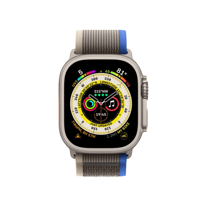 Apple Watch Ultra GPS + Cellular 49mm Titanium Case with Blue/Gray Trail Loop - M/L (MQF33/MQEJ3/MQFV3)