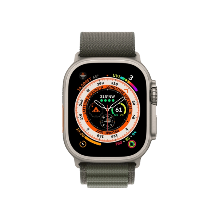 Apple Watch Ultra GPS + Cellular 49mm Titanium Case with Green Alpine Loop - Small (MNHC3/MNHJ3)