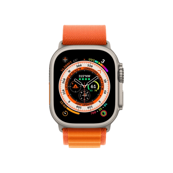 Apple Watch Ultra GPS + Cellular 49mm Titanium Case with Orange Alpine Loop - Large (MQEV3/MQFM3)