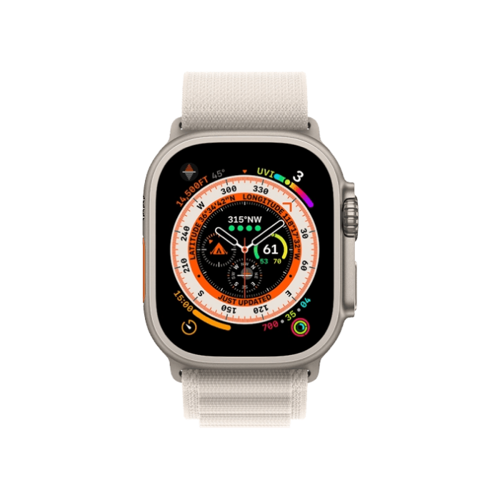 Apple Watch Ultra GPS + Cellular 49mm Titanium Case with Starlight Alpine Loop - Medium (MQF03/MQFR3)