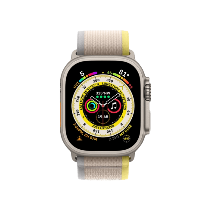 Apple Watch Ultra GPS + Cellular 49mm Titanium Case with Yellow/Beige Trail Loop - M/L (MQF23/MQFU3)