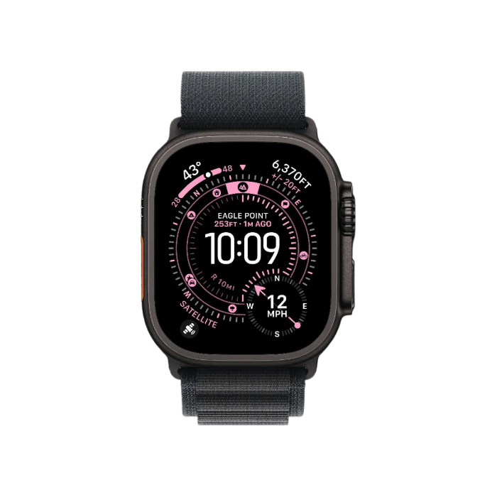 Apple Watch Ultra 3 GPS + LTE, 49mm Black Titanium Case with Black Alpine Loop - Small
